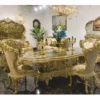 Casa Padrino Luxus Barock Esszimmer Set Grau / Grün / Gold - 1 Barock Esstisch & 6 Barock Esszimmer Stühle - Barock Esszimmer Möbel
