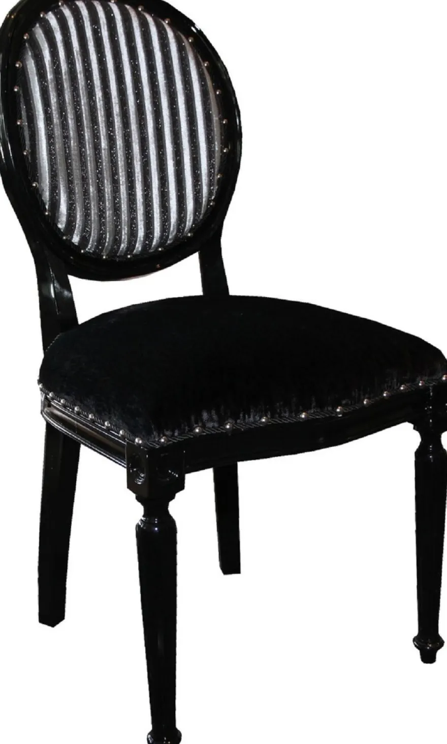 Casa Padrino Luxus Barock Esszimmer Set Medaillon Schwarz / Silber 50 x 52 x H. 99 cm - 6 handgefertigte Esszimmerstühle - Barock Esszimmermöbel