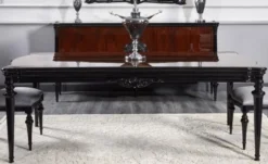 Casa Padrino Luxus Barock Esszimmer Set Silbergrau / Schwarz - 1 Barock Esstisch & 6 Barock Esszimmerstühle
