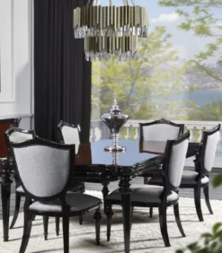 Casa Padrino Luxus Barock Esszimmer Set Silbergrau / Schwarz - 1 Barock Esstisch & 6 Barock Esszimmerstühle
