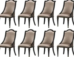 Casa Padrino Luxus Barock Esszimmer Stuhl 8er Set Silber / Schwarz / Gold - Prunkvolle Barockstil Küchen Stühle - Luxus Barockstil Esszimmer Möbel - Barock Esszimmer Möbel - Barockstil Möbel