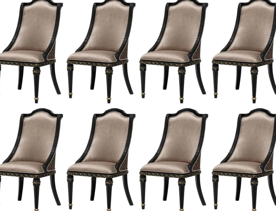 Casa Padrino Luxus Barock Esszimmer Stuhl 8er Set Silber / Schwarz / Gold - Prunkvolle Barockstil Küchen Stühle - Luxus Barockstil Esszimmer Möbel - Barock Esszimmer Möbel - Barockstil Möbel