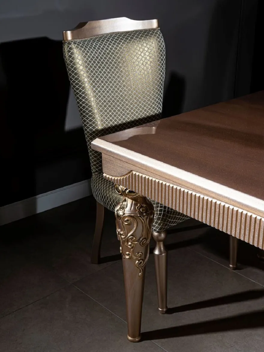Casa Padrino Luxus Barock Esszimmerstuhl Grün / Silber / Kupfer / Gold - Handgefertigter Massivholz Küchenstuhl - Esszimmer Möbel im Barockstil