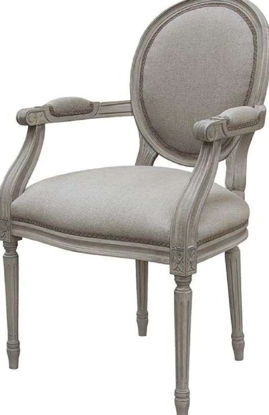 Casa Padrino Luxus Barock Esszimmer Stuhl Set Medaillon Grau 57 x 50 x H. 95 cm - Handgefertigte Esszimmerstühle mit Armlehnen im Barockstil - Barock Esszimmer Möbel - Luxus Qualität