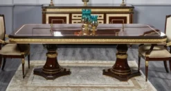 Casa Padrino Luxus Barock Esstisch Dunkelbraun / Gold - Handgefertigter Massivholz Esszimmertisch - Luxus Esszimmer Möbel im Barockstil - Barock Möbel - Barock Einrichtung