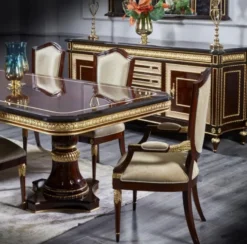 Casa Padrino Luxus Barock Esstisch Dunkelbraun / Gold - Handgefertigter Massivholz Esszimmertisch - Luxus Esszimmer Möbel im Barockstil - Barock Möbel - Barock Einrichtung