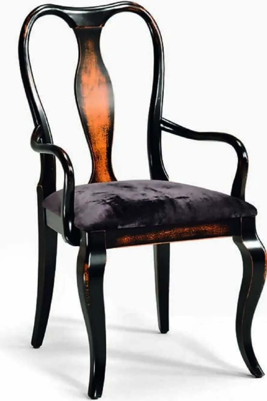 Casa Padrino Luxus Barock Esszimmer Stuhl mit Armlehnen Schwarz / Braun - Made in Italy