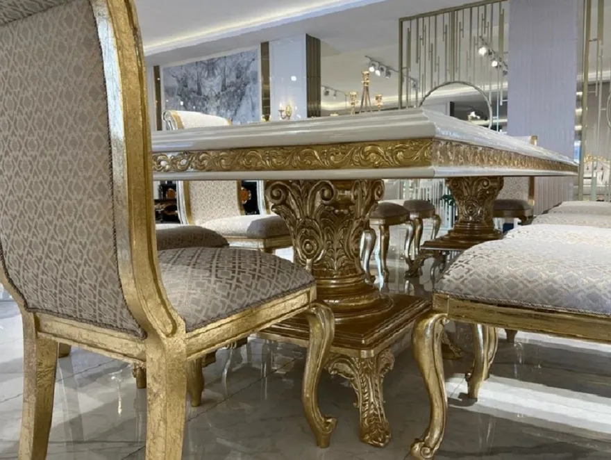 Casa Padrino Luxus Barock Esszimmer Set Creme / Weiß / Gold - 1 Esstisch & 10 Esszimmer Stühle