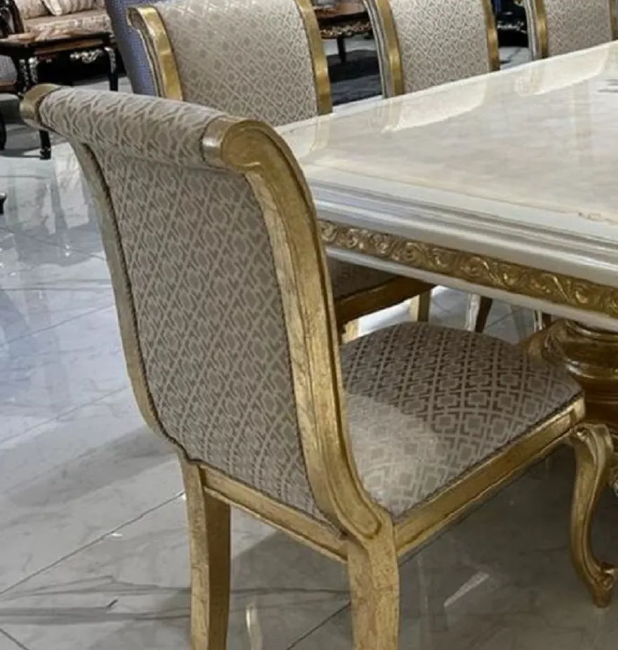 Casa Padrino Luxus Barock Esszimmer Set Creme / Weiß / Gold - 1 Esstisch & 10 Esszimmer Stühle
