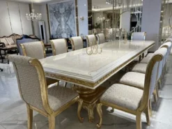 Casa Padrino Luxus Barock Esszimmer Set Creme / Weiß / Gold - 1 Esstisch & 10 Esszimmer Stühle