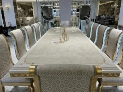 Casa Padrino Luxus Barock Esszimmer Set Creme / Weiß / Gold - 1 Esstisch & 10 Esszimmer Stühle