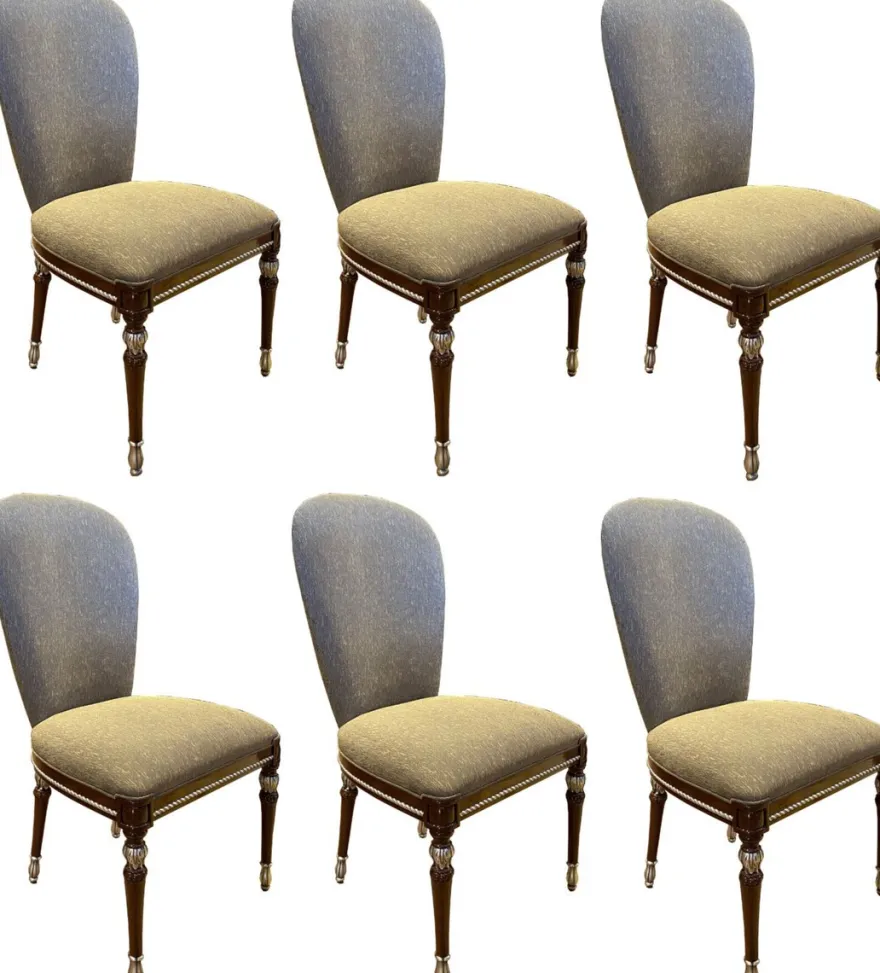 Casa Padrino Luxus Barock Esszimmer Stuhl Set Grau / Braun / Silber 52 x 55 x H. 100 cm - Barock Küchen Stühle 6er Set - Esszimmer Möbel im Barockstil