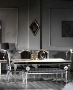Casa Padrino Luxus Barock Esszimmer Stuhl Set Schwarz / Antik Silber 55 x 58 x H. 115 cm - Edles Küchen Stühle 6er Set - Esszimmer Möbel im Barockstil