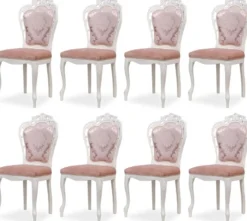 Casa Padrino Luxus Barock Esszimmer Stuhl 8er Set mit elegantem Muster Rosa / Weiß - Barockstil Küchen Stühle - Prunkvolle Luxus Esszimmer Möbel im Barockstil - Edel & Prunkvoll