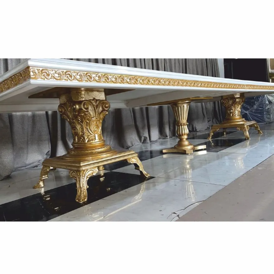 Casa Padrino Luxus Barock Esstisch Creme / Weiß / Gold 350 cm - Barock Esszimmer Möbel