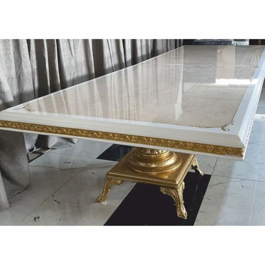 Casa Padrino Luxus Barock Esstisch Creme / Weiß / Gold 350 cm - Barock Esszimmer Möbel