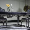 Casa Padrino Luxus Barock Esstisch Weiß / Blau / Gold - Handgefertigter Massivholz Esszimmertisch - Barock Esszimmer Möbel - Edel & Prunkvoll