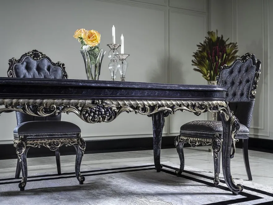 Casa Padrino Luxus Barock Esstisch Weiß / Blau / Gold - Handgefertigter Massivholz Esszimmertisch - Barock Esszimmer Möbel - Edel & Prunkvoll