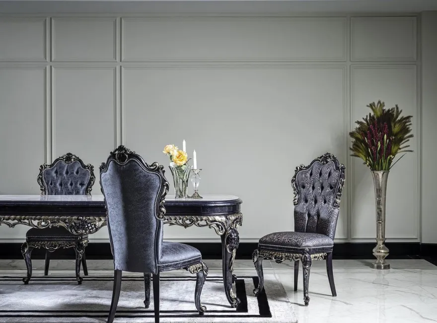 Casa Padrino Luxus Barock Esstisch Weiß / Blau / Gold - Handgefertigter Massivholz Esszimmertisch - Barock Esszimmer Möbel - Edel & Prunkvoll