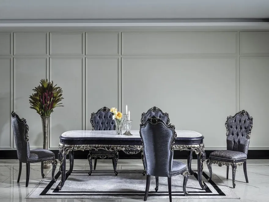 Casa Padrino Luxus Barock Esstisch Weiß / Blau / Gold - Handgefertigter Massivholz Esszimmertisch - Barock Esszimmer Möbel - Edel & Prunkvoll