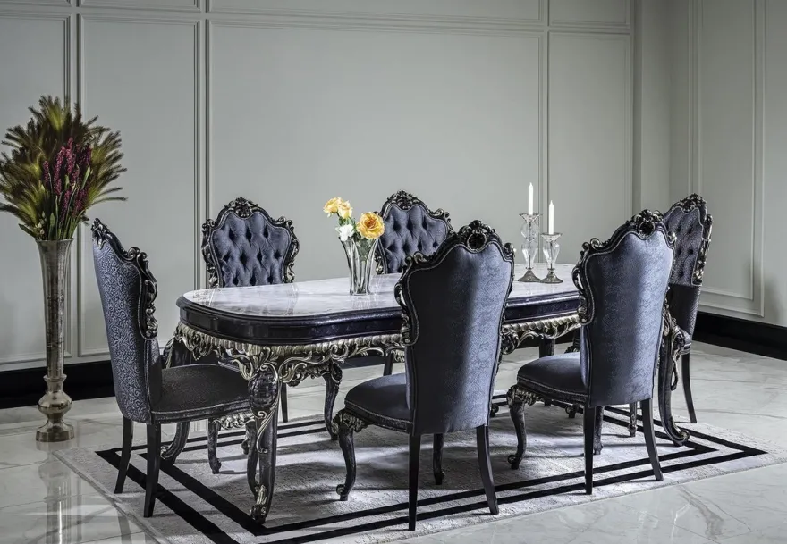 Casa Padrino Luxus Barock Esstisch Weiß / Blau / Gold - Handgefertigter Massivholz Esszimmertisch - Barock Esszimmer Möbel - Edel & Prunkvoll