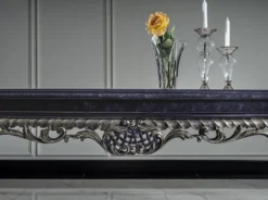 Casa Padrino Luxus Barock Esstisch Weiß / Blau / Gold - Handgefertigter Massivholz Esszimmertisch - Barock Esszimmer Möbel - Edel & Prunkvoll
