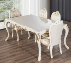 Casa Padrino Luxus Barock Esstisch Weiß / Gold - Rechteckiger Barockstil Küchentisch - Luxus Esszimmer Möbel im Barockstil - Barock Esszimmer Möbel - Barock Einrichtung