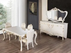 Casa Padrino Luxus Barock Esstisch Weiß / Gold - Rechteckiger Barockstil Küchentisch - Luxus Esszimmer Möbel im Barockstil - Barock Esszimmer Möbel - Barock Einrichtung