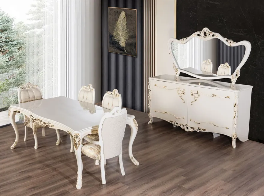 Casa Padrino Luxus Barock Esstisch Weiß / Gold - Rechteckiger Barockstil Küchentisch - Luxus Esszimmer Möbel im Barockstil - Barock Esszimmer Möbel - Barock Einrichtung