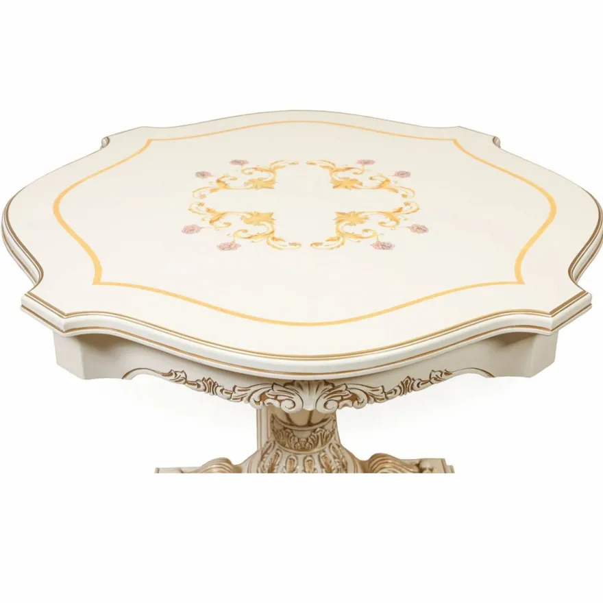 Casa Padrino Luxus Barock Esstisch Weiß / Braun Ø 120 cm - Barock Esszimmer Möbel