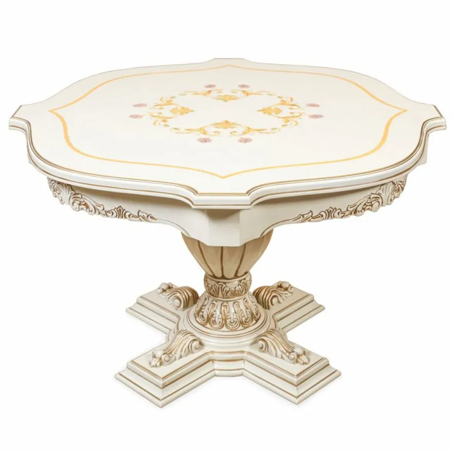 Casa Padrino Luxus Barock Esstisch Weiß / Braun Ø 120 cm - Barock Esszimmer Möbel