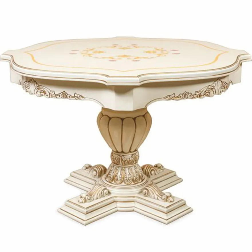 Casa Padrino Luxus Barock Esstisch Weiß / Braun Ø 120 cm - Barock Esszimmer Möbel