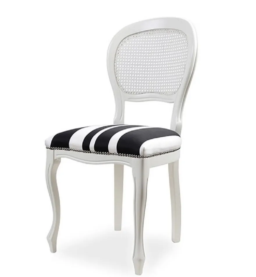 Casa Padrino Luxus Barock Esszimmer Stuhl Weiß / Schwarz H. 97 cm
