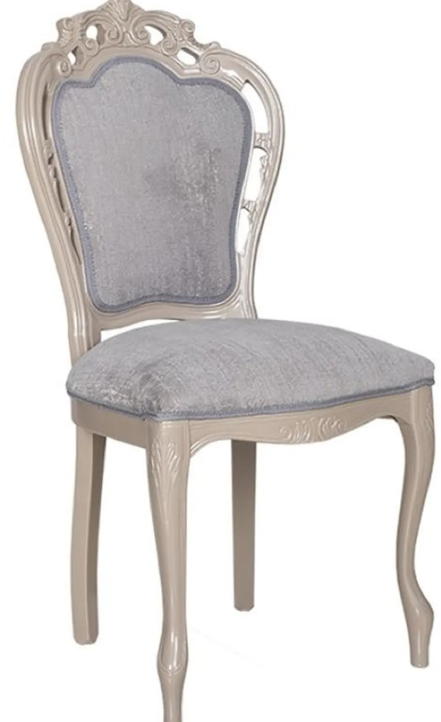 Casa Padrino Luxus Barock Esszimmer Stuhl Grau / Hochglanz Beige 49,5 x 57 x H. 102,5 cm - Barockstil Küchen Stuhl - Prunkvolle Luxus Esszimmer Möbel im Barockstil - Barock Möbel