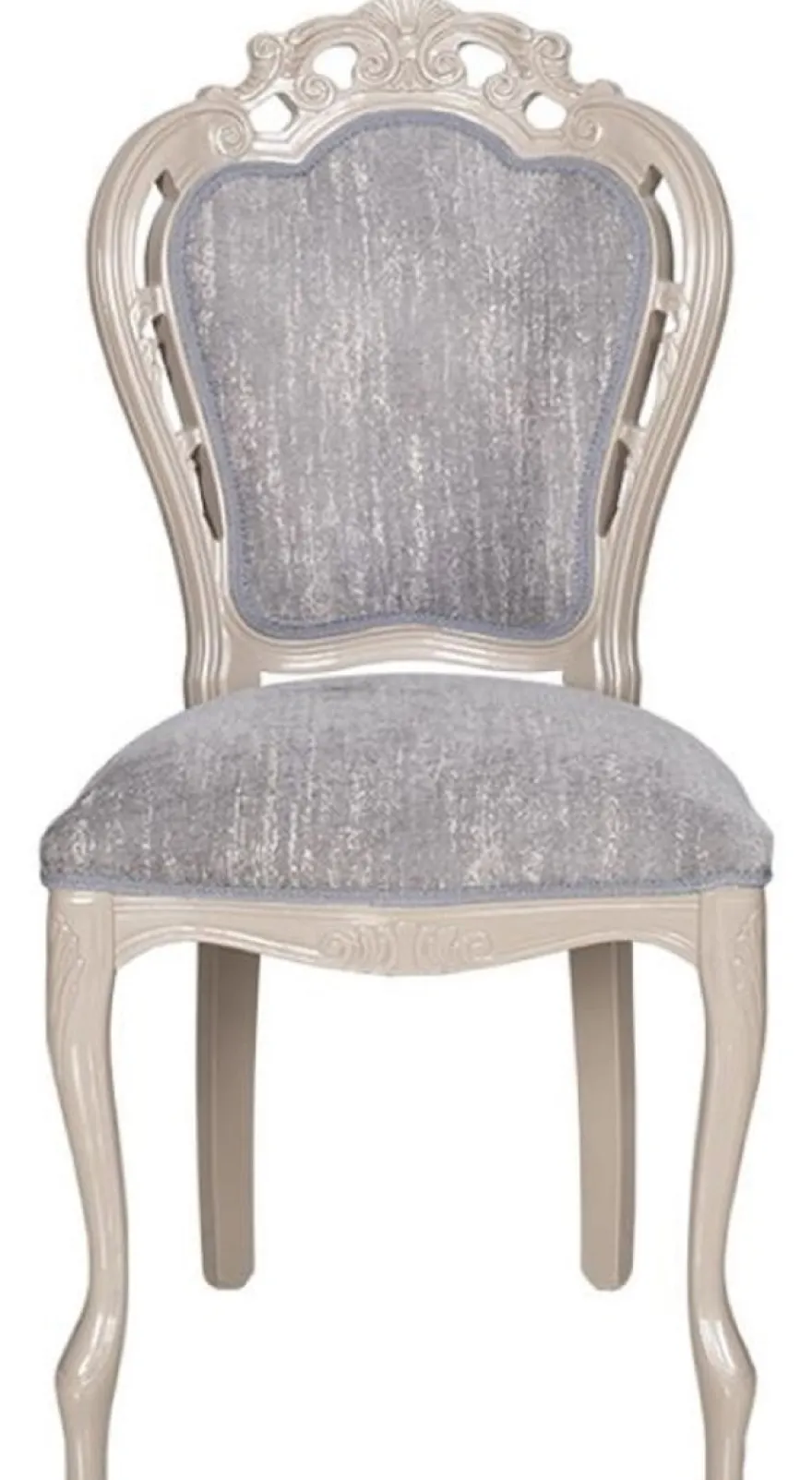 Casa Padrino Luxus Barock Esszimmer Stuhl Grau / Hochglanz Beige 49,5 x 57 x H. 102,5 cm - Barockstil Küchen Stuhl - Prunkvolle Luxus Esszimmer Möbel im Barockstil - Barock Möbel