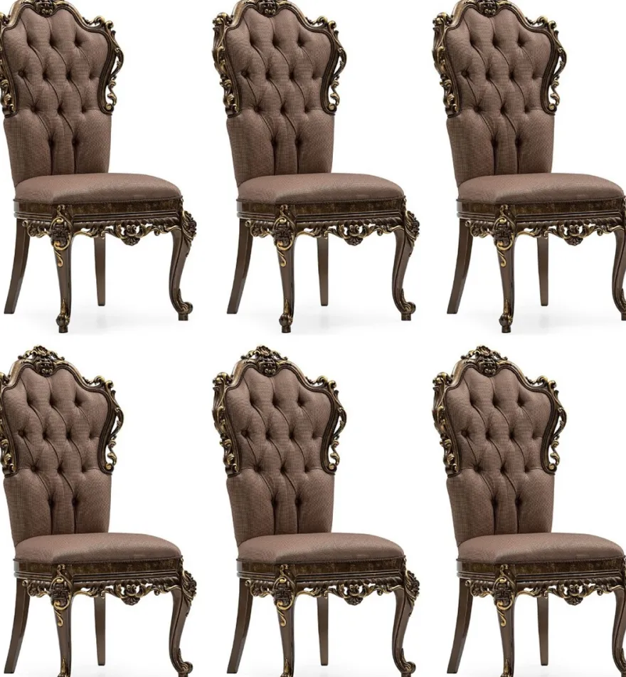 Casa Padrino Luxus Barock Esszimmer Stuhl 6er Set Grau / Braun / Gold - Prunkvolle Barockstil Küchen Stühle - Luxus Esszimmer Möbel im Barockstil - Barock Esszimmer Möbel - Barockstil Möbel