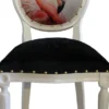 Casa Padrino Luxus Barock Esszimmer Set Flamingo mit Krone Weiß / Schwarz / Mehrfarbig 48 x 50 x H. 98 cm - 4 handgefertigte Esszimmerstühle mit Bling Bling Glitzersteinen - Barock Esszimmermöbel