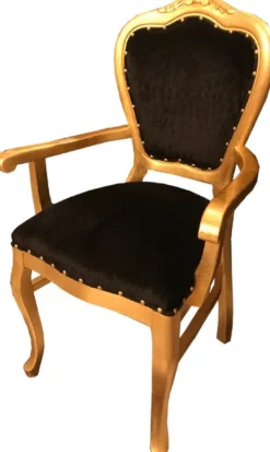 Casa Padrino Luxus Barock Esszimmer Set Schwarz / Gold 60 x 47 x H. 99 cm - 4 handgefertigte Esszimmerstühle mit Armlehnen - Barock Esszimmermöbel