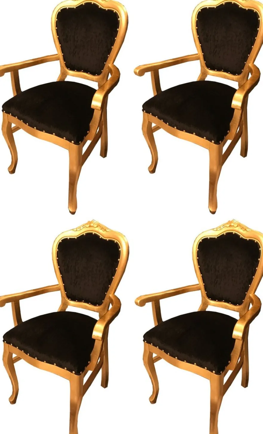Casa Padrino Luxus Barock Esszimmer Set Schwarz / Gold 60 x 47 x H. 99 cm - 4 handgefertigte Esszimmerstühle mit Armlehnen - Barock Esszimmermöbel