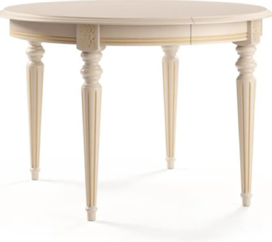 Casa Padrino Luxus Barock Esstisch Cremefarben / Gold 100-200 x 100 x H. 77,5 cm - Runder Ausziehbarer Massivholz Esszimmertisch - Barock Esszimmer Möbel