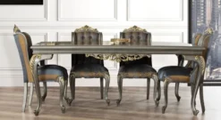 Casa Padrino Luxus Barock Esstisch Grau / Gold - Edler Massivholz Esszimmertisch - Barock Esszimmer Möbel - Edel & Prunkvoll