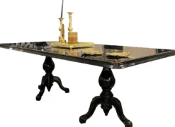 Casa Padrino Luxus Barock Esszimmer Set Schwarz / Gold - 1 Esstisch mit Glasplatte & 6 Esszimmerstühle - Edle Esszimmer Möbel im Barockstil