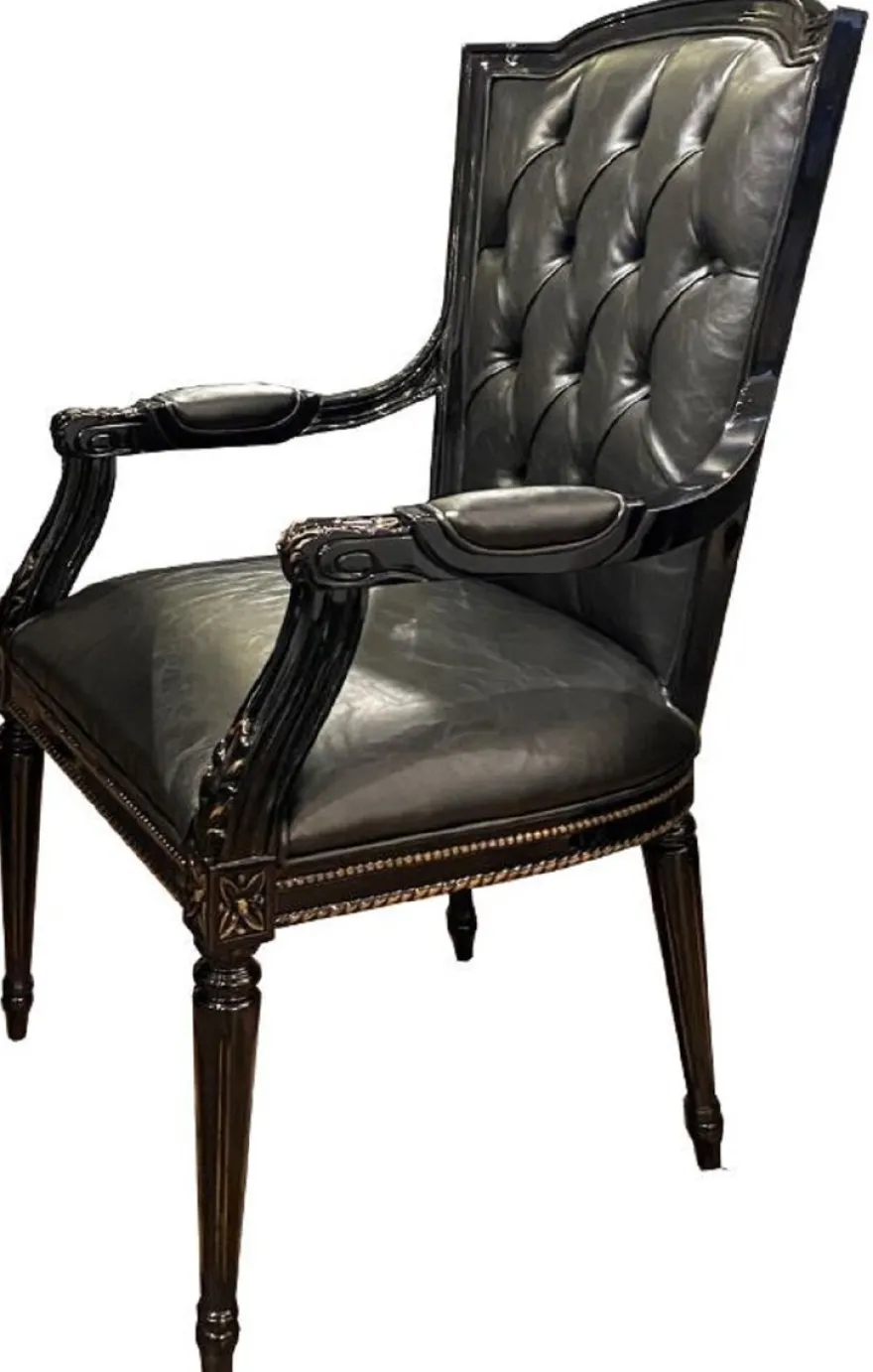 Casa Padrino Luxus Barock Esszimmer Set Schwarz / Gold - 1 Esstisch mit Glasplatte & 6 Esszimmerstühle - Edle Esszimmer Möbel im Barockstil