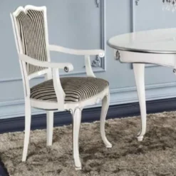 Casa Padrino Luxus Barock Esszimmer Stuhl mit Armlehnen Silber / Schwarz / Weiß / Silber - Made in Italy