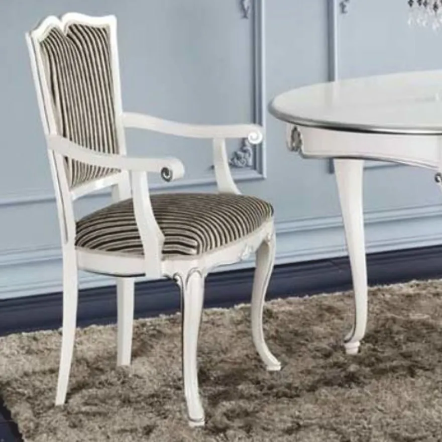 Casa Padrino Luxus Barock Esszimmer Stuhl mit Armlehnen Silber / Schwarz / Weiß / Silber - Made in Italy