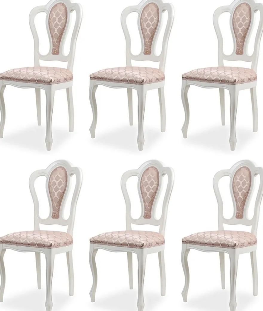 Casa Padrino Luxus Barock Esszimmer Stuhl 6er Set mit Muster Rosa / Weiß - Prunkvolle Barockstil Küchen Stühle - Luxus Esszimmer Möbel im Barockstil - Edel & Prunkvoll