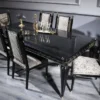 Casa Padrino Luxus Barock Esszimmer Set Silbergrau / Schwarz / Gold - 1 Esstisch und 6 Esszimmerstühle - Esszimmermöbel im Barockstil