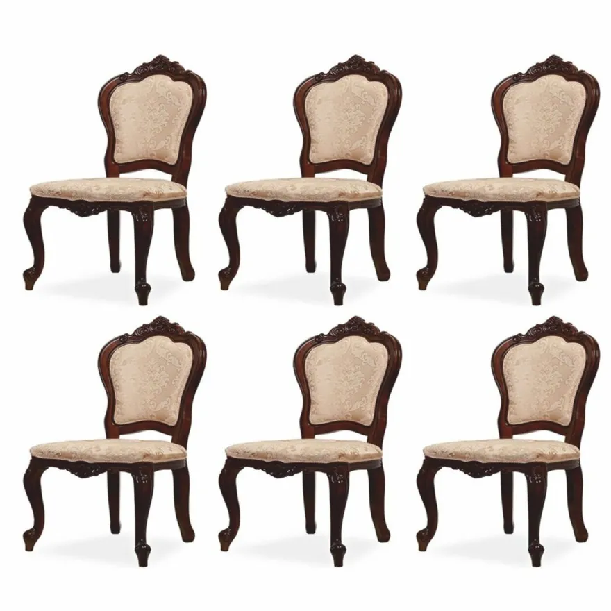 Casa Padrino Luxus Barock Esszimmer Stuhl 6er Set mit Muster Beige / Braun H. 103 cm