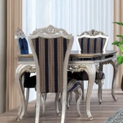 Casa Padrino Luxus Barock Esstisch Schwarz / Gold / Silber - Edler Massivholz Esszimmertisch mit Spiegelglas - Barock Esszimmer Möbel - Edel & Prunkvoll