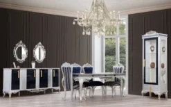 Casa Padrino Luxus Barock Esstisch Schwarz / Gold / Silber - Edler Massivholz Esszimmertisch mit Spiegelglas - Barock Esszimmer Möbel - Edel & Prunkvoll